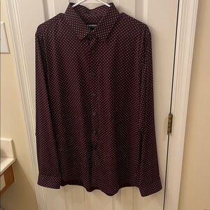 Express Men's Dark Red Patterned Button Down Shirt